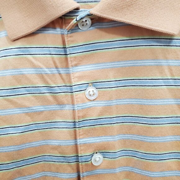 House of Carrington Legend Men's Orange Blue Stripe Mercerized Cotton Polo Sz‎ L - Picture 3 of 8